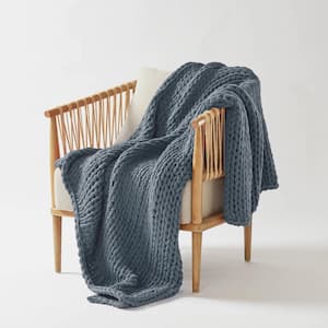 Chunky Double Knit Indigo 50 in. x 60 in. Handmade Throw Blanket