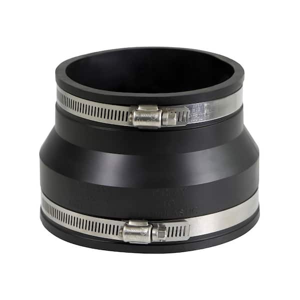 PLUMBFLEX 4 in. x 4 in. Clay to Cast Iron PVC Flexible Coupling with Stainless Steel Clamps