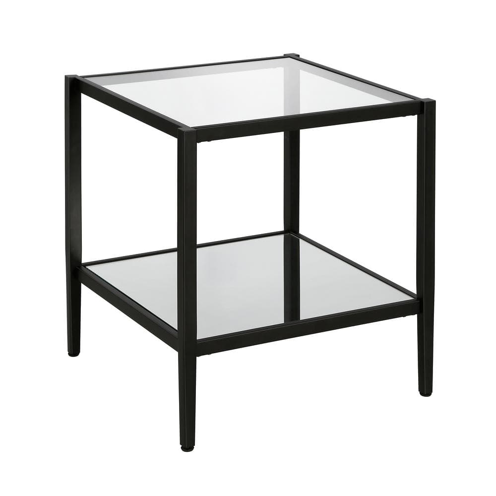 Hollywood Glam 20" Blackened Bronze Square Side Table with Mirrored Shelf