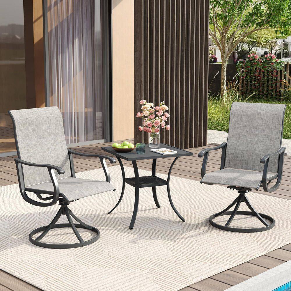 3 Piece Metal Outdoor Patio Dining Set with 27.6 in. Gray Square Dining Table and 2 Gray Textilene Swivel Dining Chairs price history on PriceWatchPro