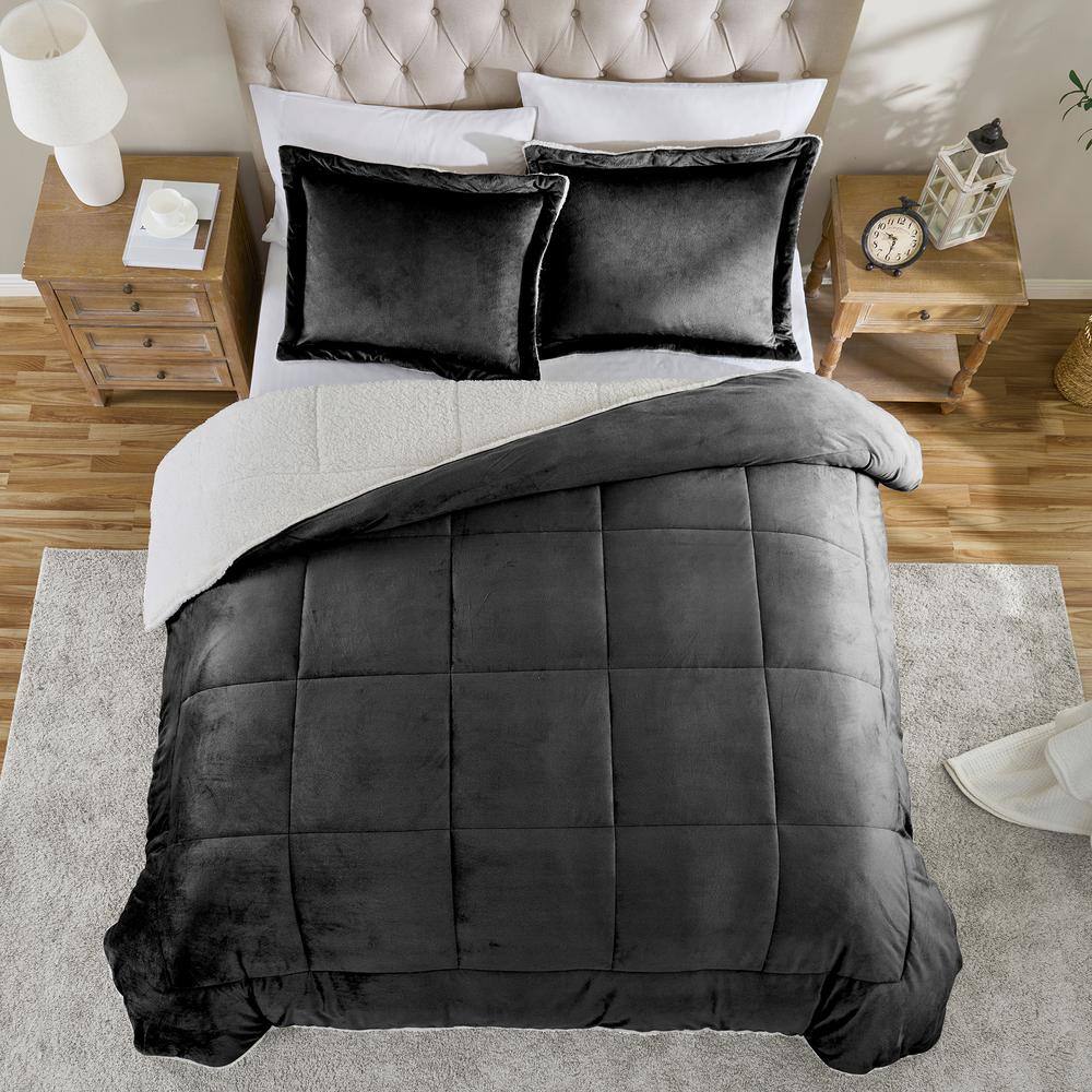 Full Pewter Reversible Microfiber Down Alternative Comforter Set