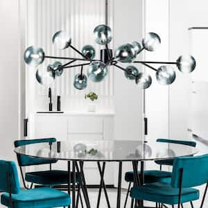 Higginsville 15-Light Farmhouse Black Sputnik Sphere Linear Pendant Chandelier with Gradient Blue Glass Shade