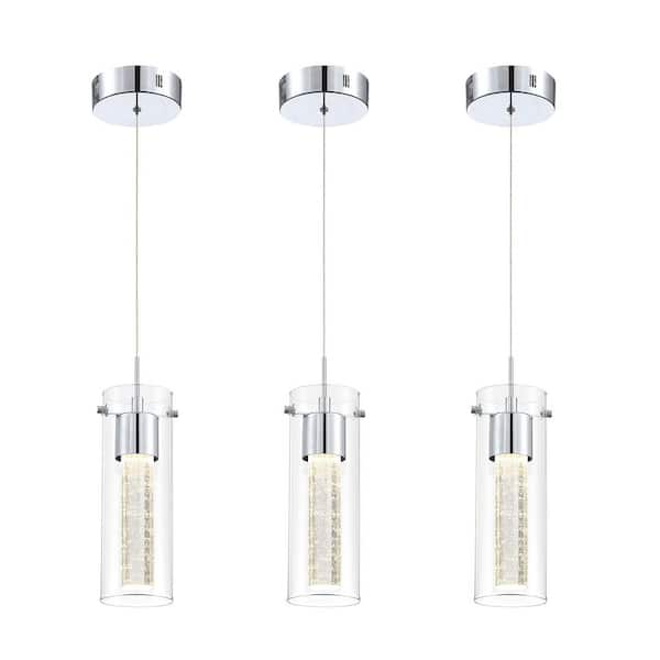 8.5-Watt 1-Light Brushed Nickel Modern Integrated Mini Pendant Light Fixture for Kitchen Island (3-pack)