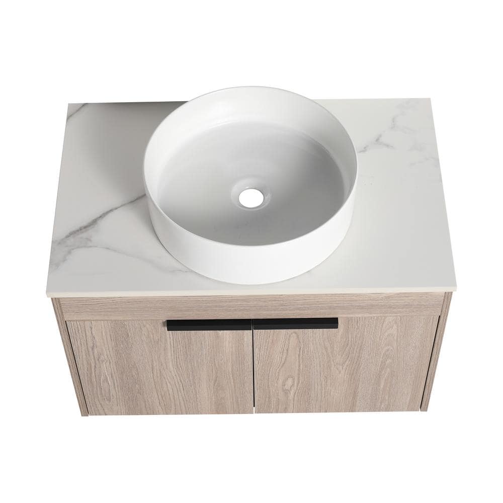 29.5 in. W x 18.9 in. D x 23 in . H Floating Bath Vanity in White Oak with 