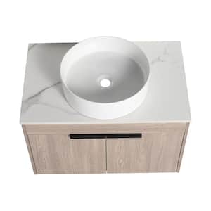 29.5 in. W x 18.9 in. D x 23 in . H Floating Bath Vanity in White Oak with White Sintered Stone Top and Ceramic Sink