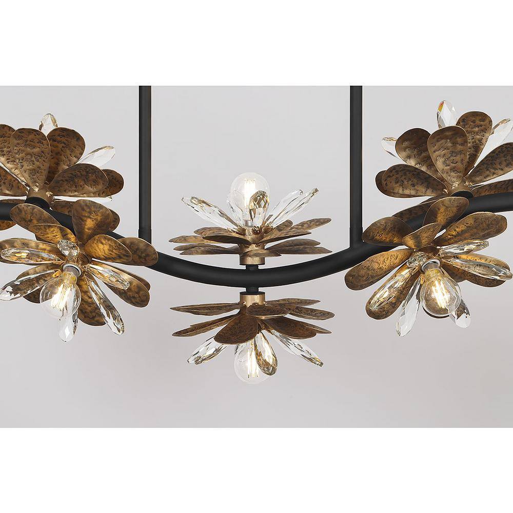 Delphine Black and Gold 10-Light Crystal Linear Chandelier