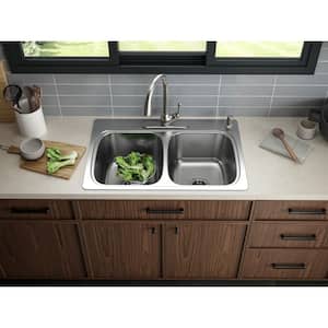 Verse 33 in. Drop-in Double Bowl 20 Gauge Stainless Steel Kitchen Sink with 4-Holes