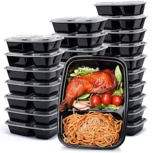 50-Pack Food Storage Containers with 2 Food Compartment and Lids, Microwave, Freezer & Dishwasher Safe in Black