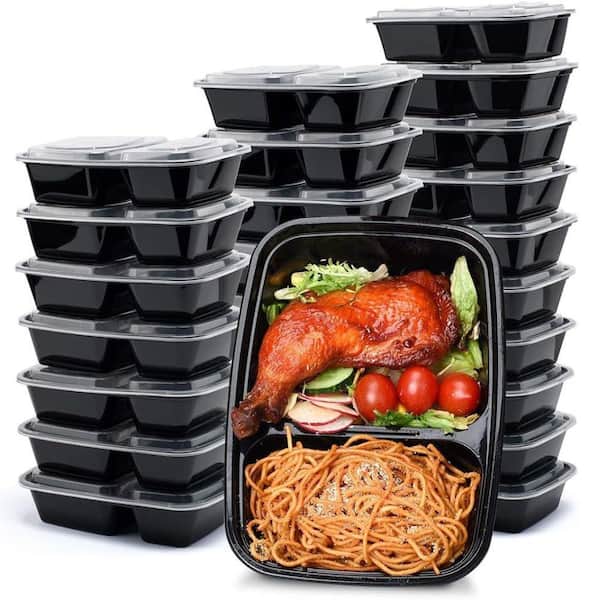 Adrinfly 50-Pack Food Storage Containers with 2 Food Compartment and Lids, Microwave, Freezer and Dishwasher Safe in Black
