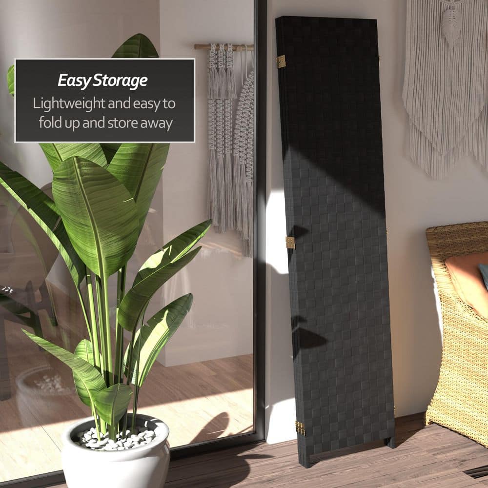 Black Woven Vinyl 6 ft. Tall Folding Room Divider