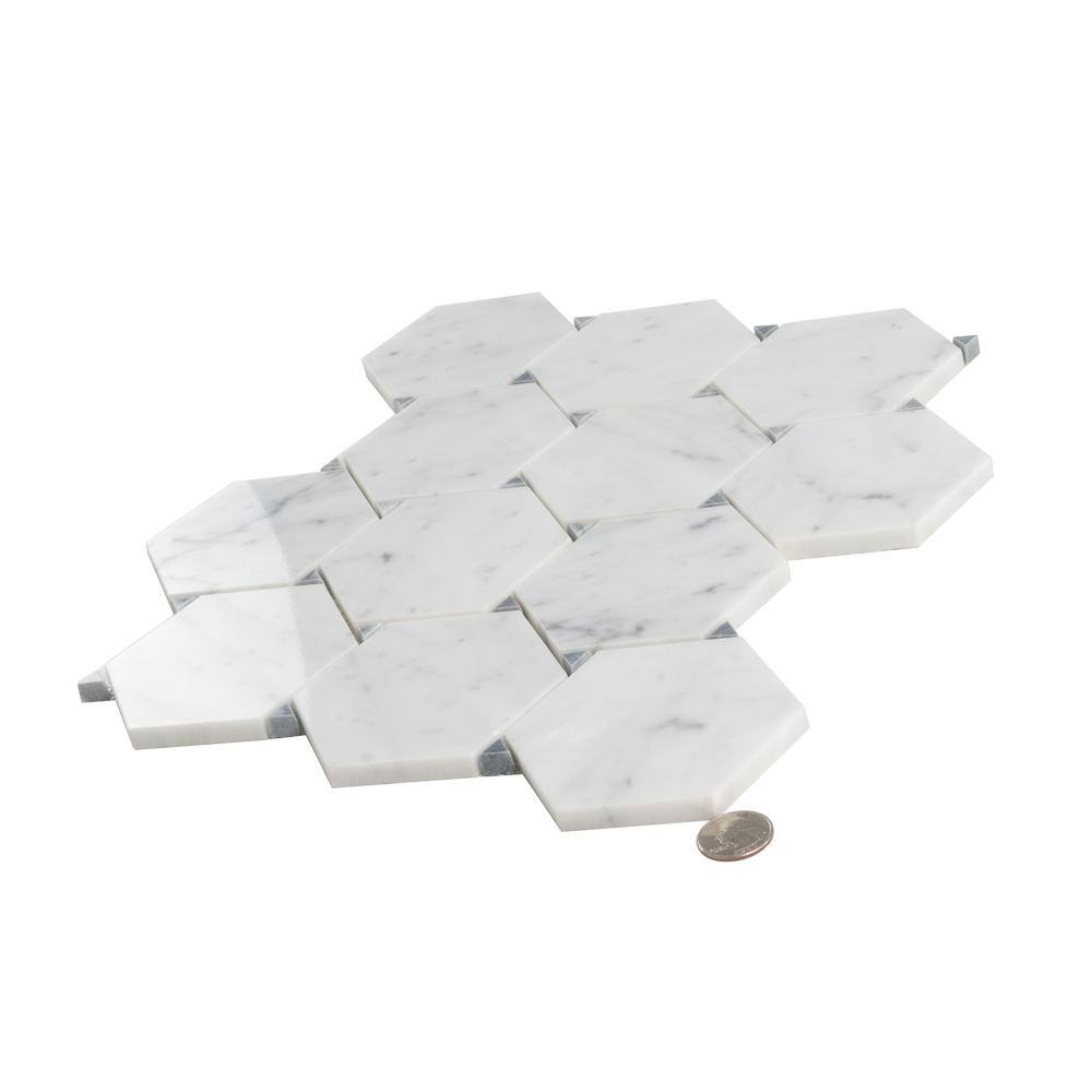 Athens White and Gray Polished Marble Hexagon Mosaic Tile