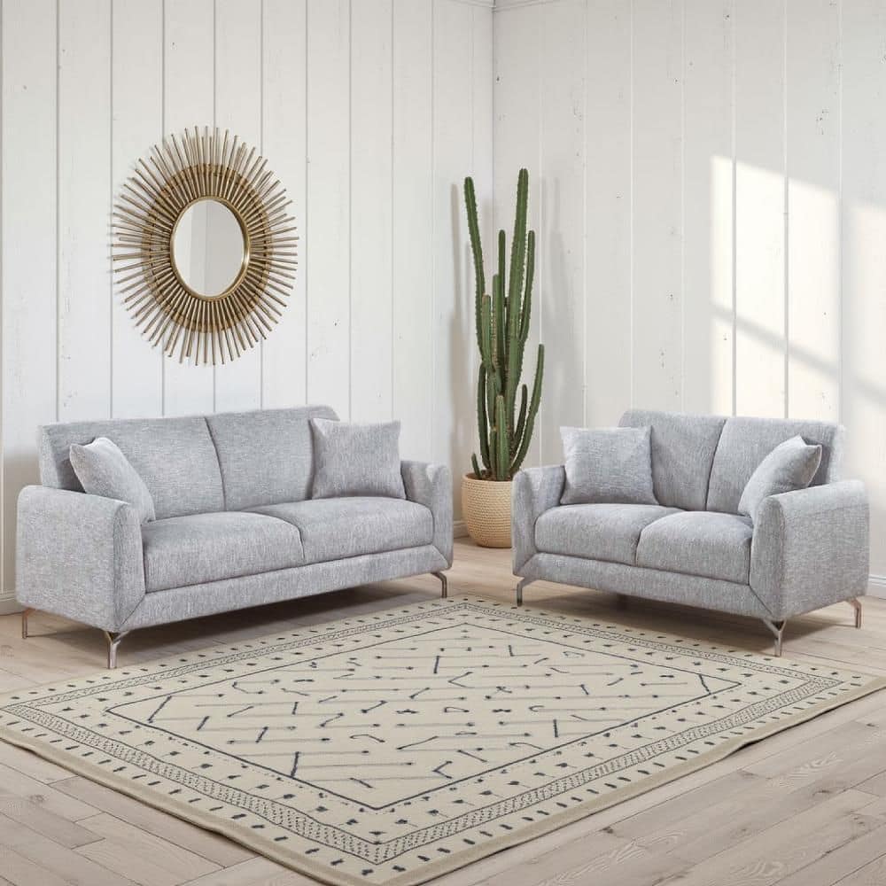 Rena 30.5 in. Straight Arm Polyester Rectangle Shape with 2 Accent Pillow Sofa in. Light Gray and Chrome (Set of 2) price history on PriceWatchPro