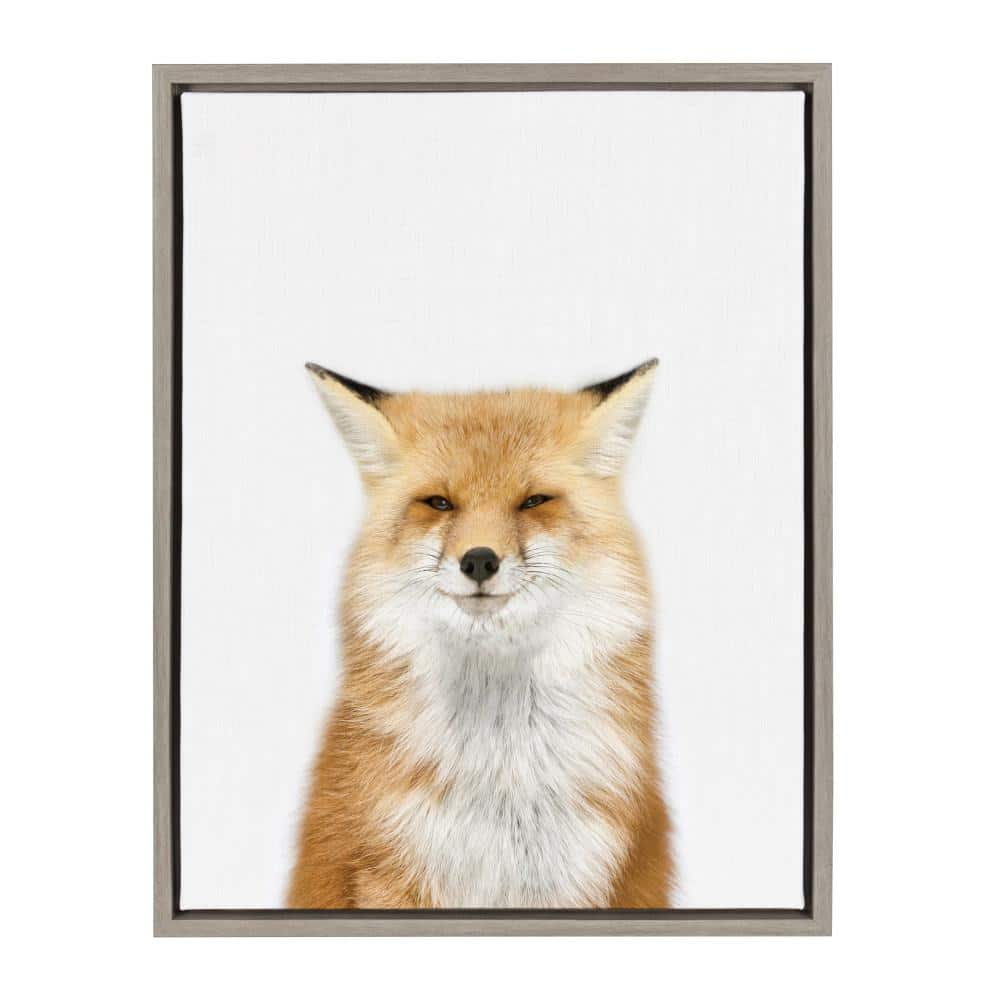 Kate and Laurel Sylvie Studio Fox Animal Print Portrait Framed Canvas Wall Art by Amy Peterson 18x24 Gray