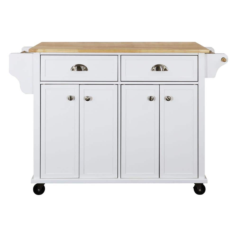 Aoibox White Natural Wood 52 In Kitchen Island With Drawers And   White Kitchen Islands Snsa08in283 64 1000 