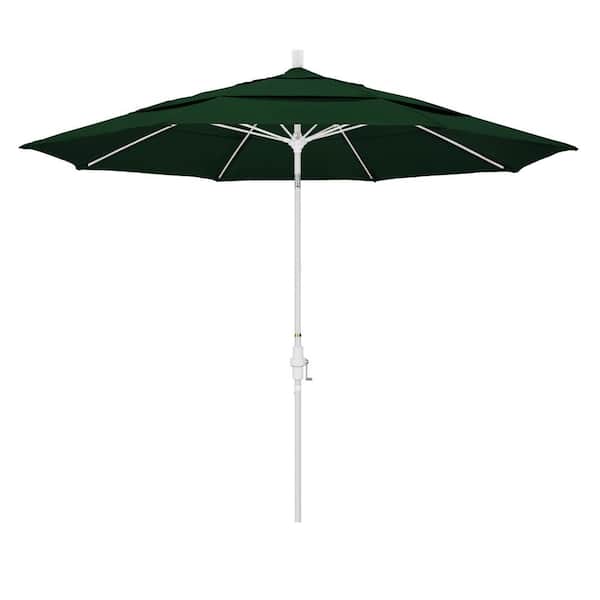 California Umbrella 11 ft. Fiberglass Collar Tilt Double Vented Patio Umbrella in Hunter Green Olefin