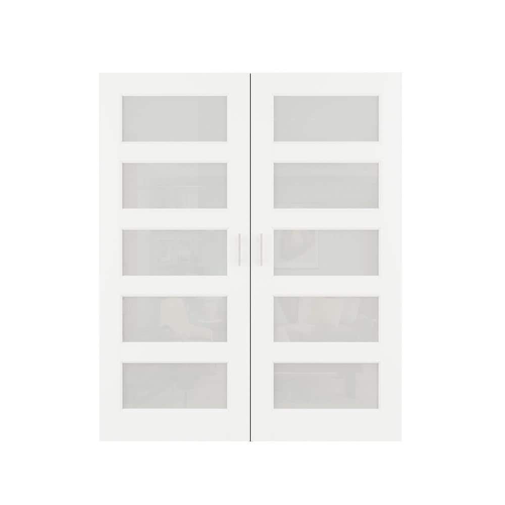 ARK DESIGN 64 in. x 80 in. 5-Lite Frosted Glass White Solid Core French ...