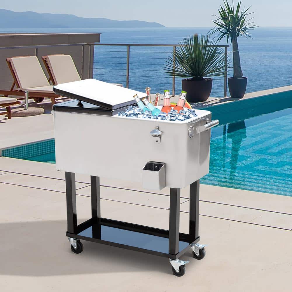 Stainless Steel Rolling Cooler Cart with Wheels and Shelf