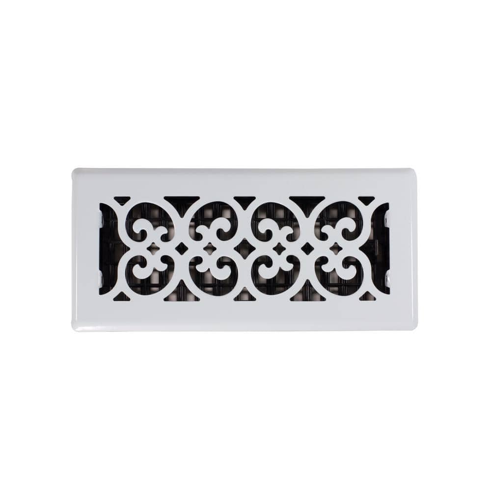 White Scroll Design Steel Floor Register, 4x10 Inch