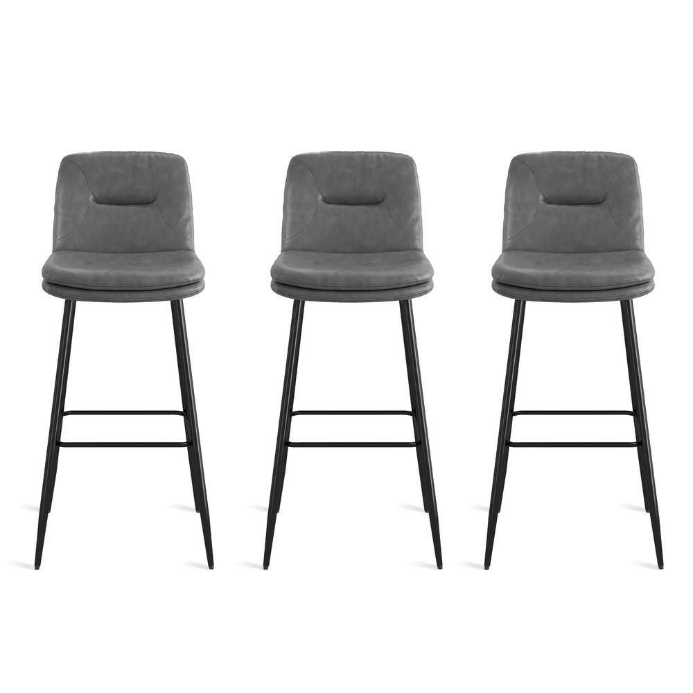 LUE BONA 30 in. Gray Metal Frame Faux Leather Upholstered Bar Chairs Armless Bar Stools with