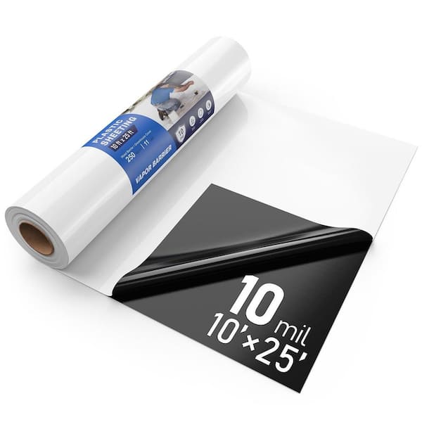 10 ft. x 25 ft. Vapor Barrier, Thick Plastic Sheeting, Drop Cloth Moisture Barrier Cover, Heavy Duty Polyethylene Film