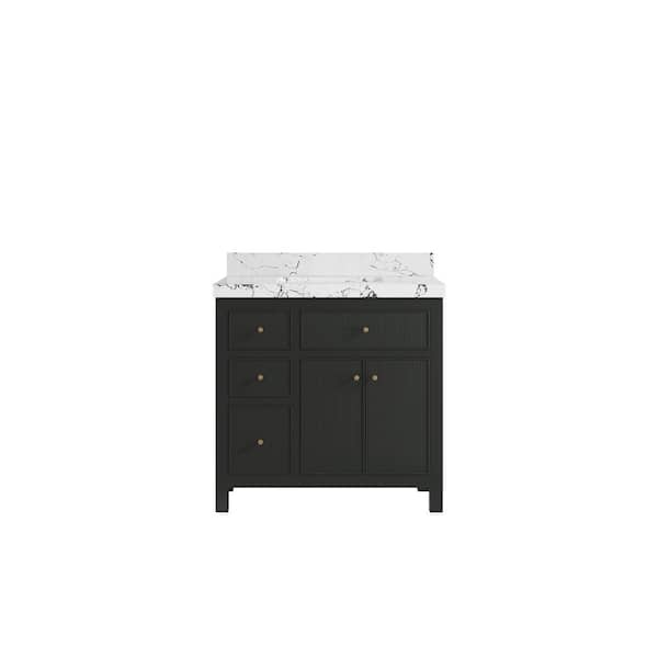 Willow Collections Sonoma 36 in. Single Sink Freestanding Black Top Bath Vanity with Viola Night Quartz Top Unassembled