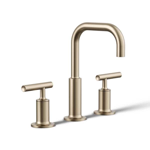 KOHLER Purist 8 in. Widespread 2-Handle Low-Arc Water-Saving Bathroom Faucet in Vibrant Brushed Bronze with Low Gooseneck Spout