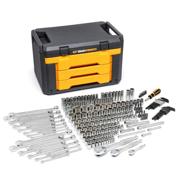 GEARWRENCH 1/4 in., 3/8 in. and 1/2 in. Drive Standard and Deep SAE/Metric Mechanics Tool Set in 3-Drawer Storage Box (239-Piece)