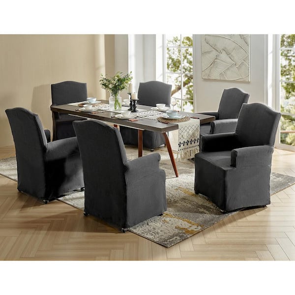 Adelina Charcoal Traditional Roll Arm Dining Chair with Hooded Caster Wheels Set of 6
