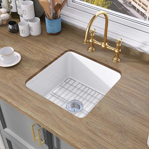 Zeafive Ale 18 in. White Bar Sink Drop-in / Undermount Dual