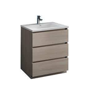 Lazzaro 30 in. Modern Bathroom Vanity in Gray Wood with Vanity Top in White with White Basin