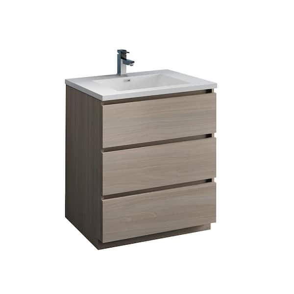 Fresca Lazzaro 30 in. Modern Bathroom Vanity in Gray Wood with Vanity Top in White with White Basin