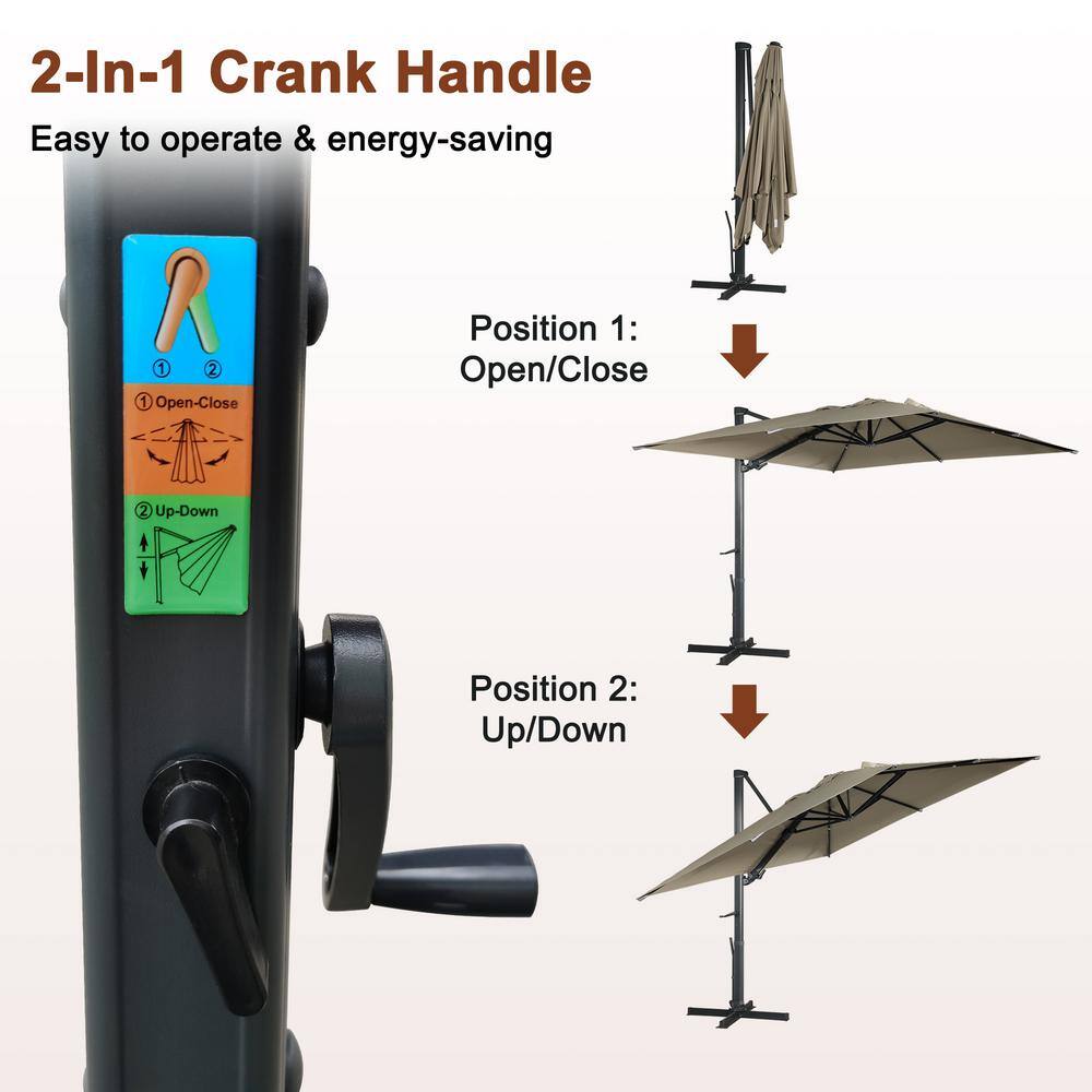 Taupe Rectangular Aluminum Cantilever Patio Umbrella with Stand