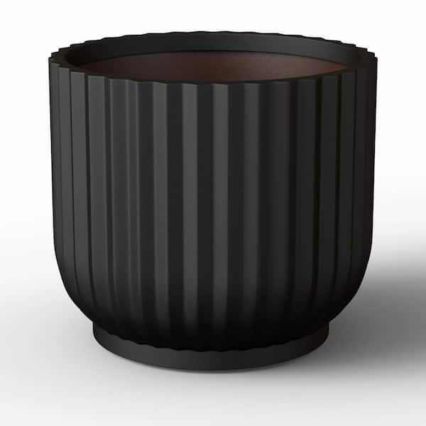 にくじゃが丸 LuxenHome 13.8 in. Jade Green Ribbed Round Ceramic Floor Planter