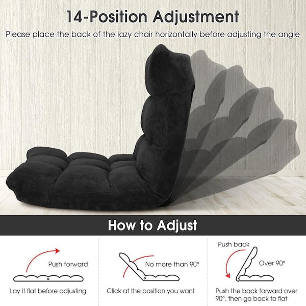 Black Adjustable Floor Chair Folding Lazy Gaming Sofa Chair Black Adjustable Floor Chair Folding Lazy Gaming Sofa Chair