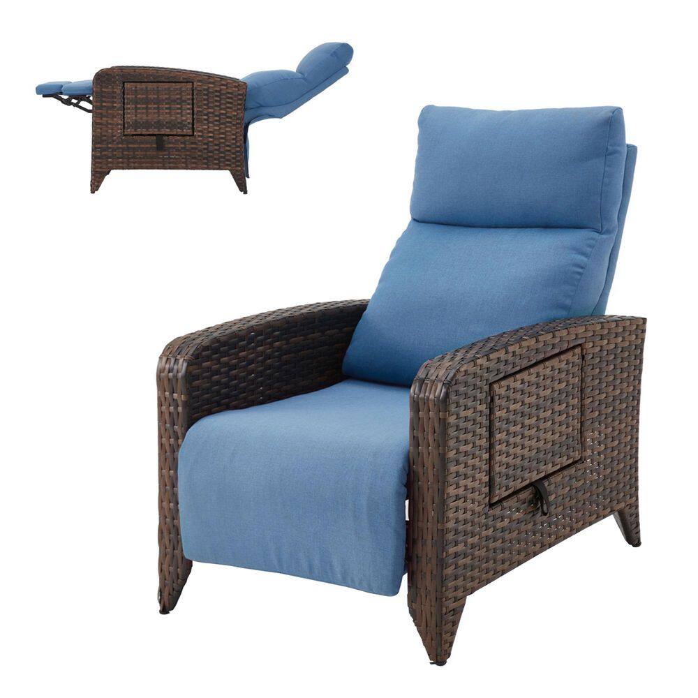 1-Piece Wicker Outdoor Chaise Lounge Patio Recliner Chairs with Blue Cushions, Adjustable Back, Footrest, Flip Table price history on PriceWatchPro