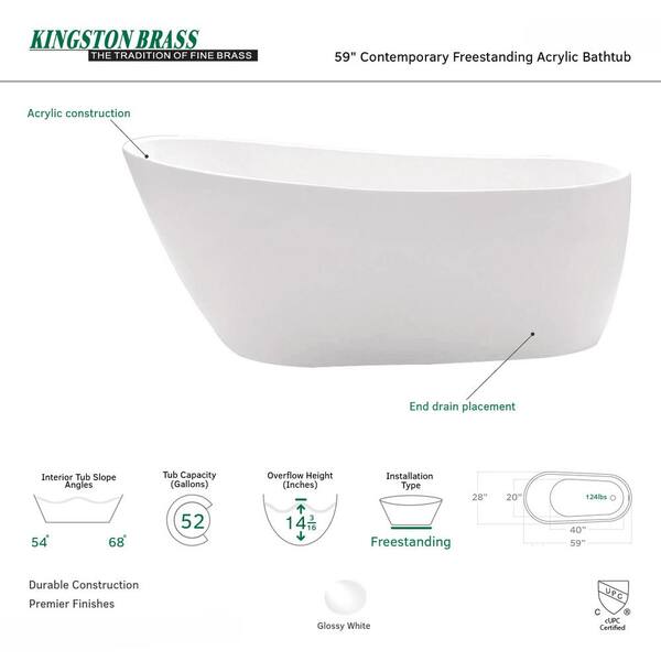 Fusion 59 in. Acrylic Front Drain Flatbottom Freestanding Bathtub in White Fusion 59 in. Acrylic Front Drain Flatbottom Freestanding Bathtub in White