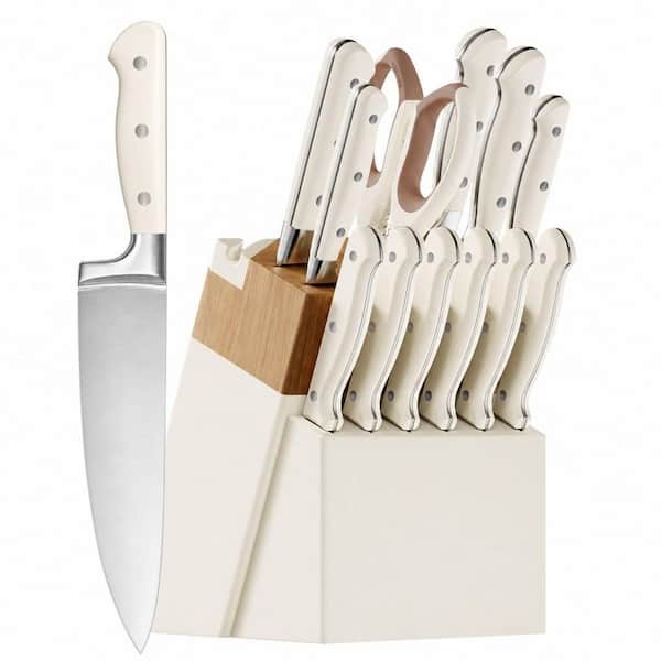 14-Piece Full Tang Stainless Steel Modern Kitchen Knife Set with Block, Sharpener and Dishwasher Safe Design for Kitchen