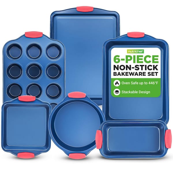 (6-Piece) Non-Toxic Bakeware Set, Carbon Steel, Includes Cookie, Muffin, Loaf and Round/Square Pans (HDNCSBSBL6)