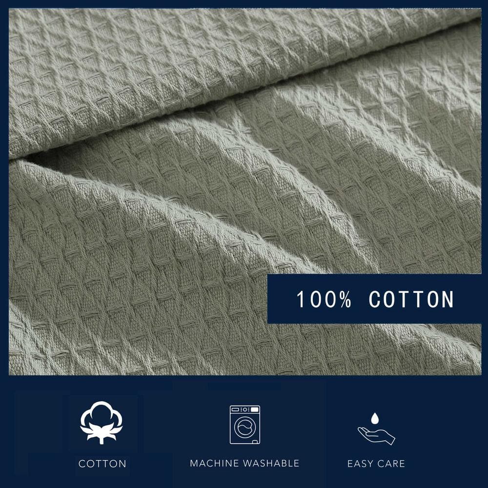Sage Green King Cotton Reversible Textured Blanket