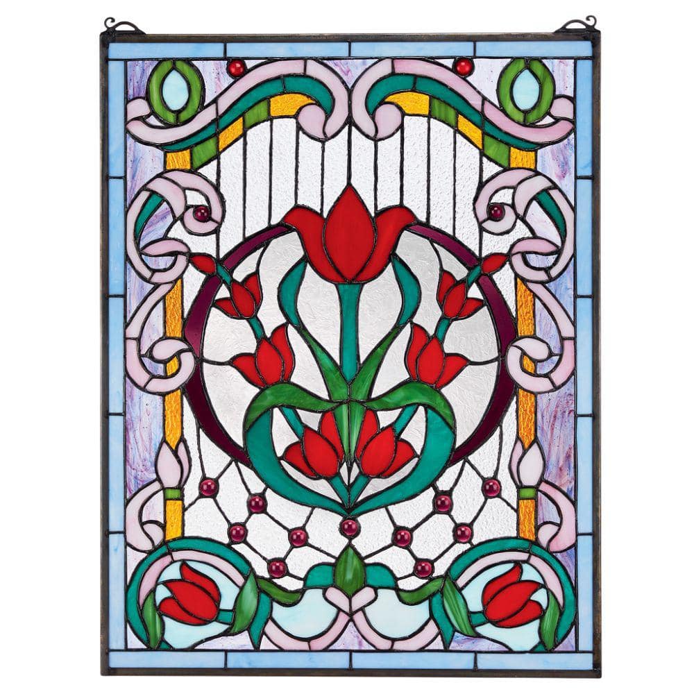 Design Toscano Tulip Treasure Tiffany-Style Stained Glass Window Panel, Multi-Colored -  TF26318