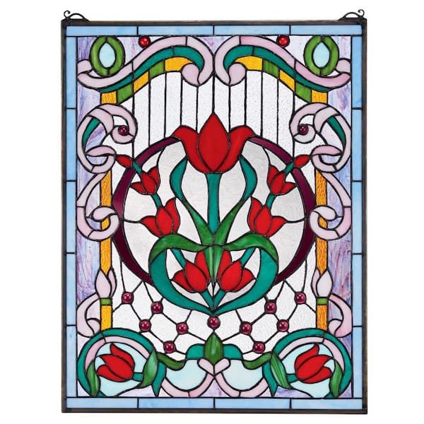 Design Toscano Tulip Treasure Tiffany-Style Stained Glass Window Panel
