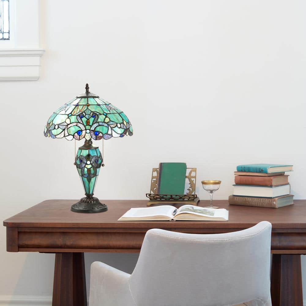 Harlow 20" Green Stained Glass Dome Accent Lamp