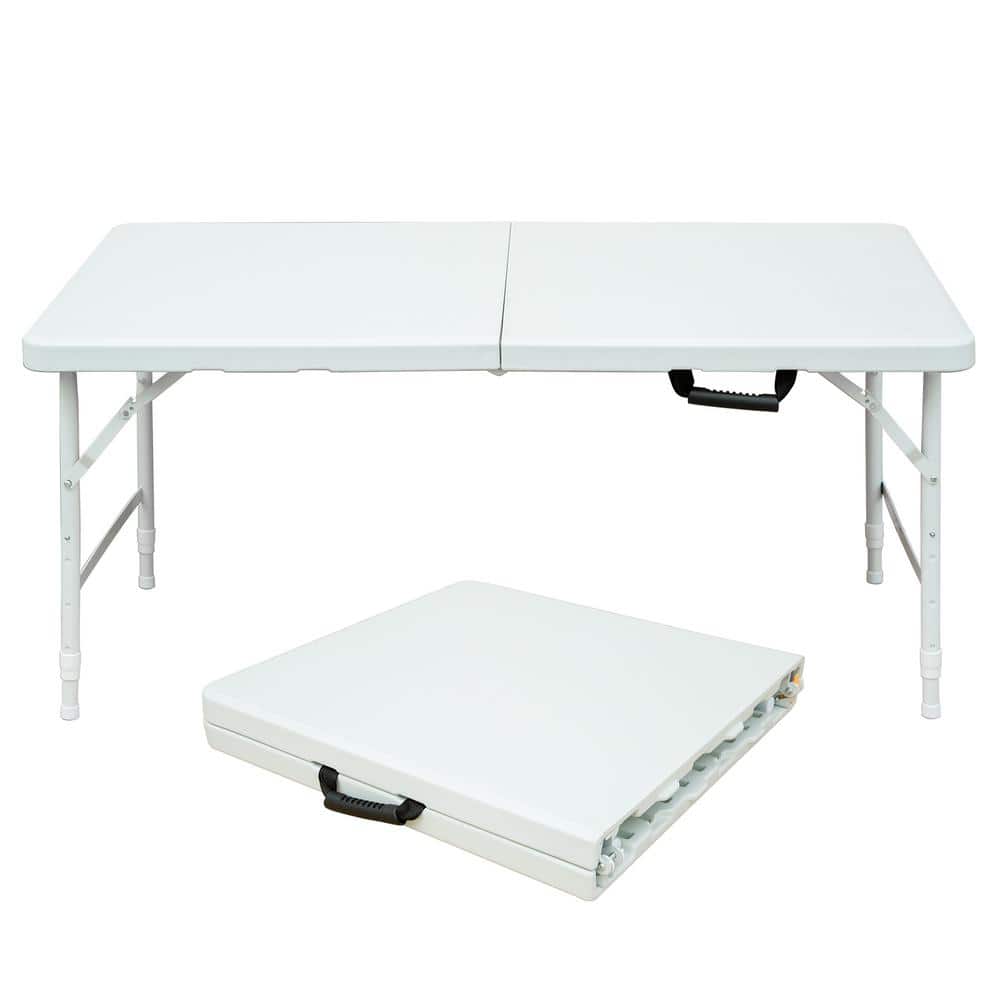 49.21 in. White Plastic RecTangle Portable Folding Indoor and Outdoor Picni