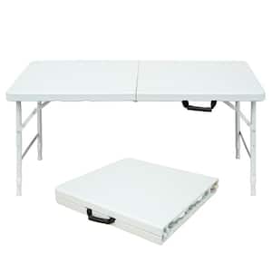49.21 in. White Plastic RecTangle Portable Folding Indoor and Outdoor Picnic Tables