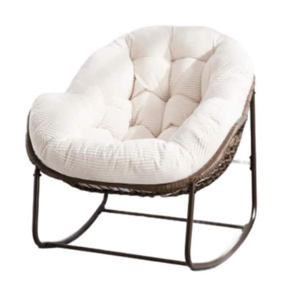 Series Frame Bronw Rattan Metal Rocking Outdoor Rocking Chair with CushionGuard White Cushion 1Piece