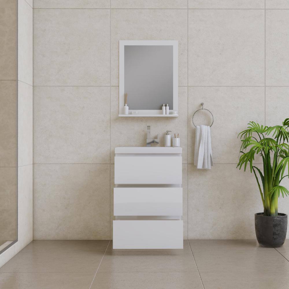 Sleek White 24" Freestanding MDF Bathroom Vanity with Integral Sink