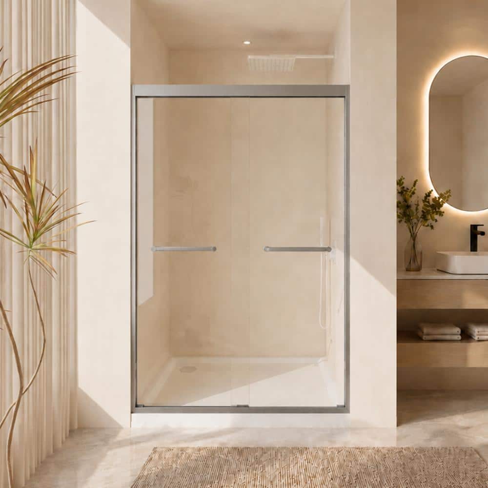 44-48 in. W x 72 in. H Double Sliding Shower Door in Gun Ash 5/16 in. Tempered Glass with Stainless Steel Handle price history on PriceWatchPro