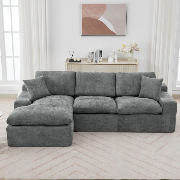Harper & Bright Designs 107.9 in. Chenille Cloud Sectional Sofa with Premium Double-Layer Cushioning, Side Pockets Full-Compressed Sofa in Gray