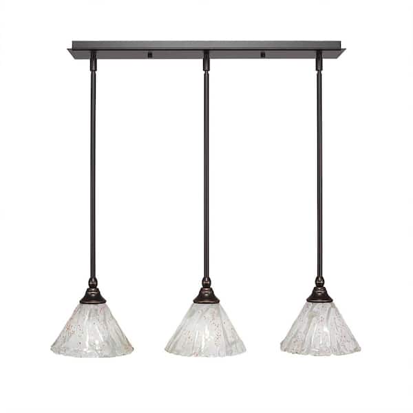 Unbranded Livingston 100-Watt 3 Light Dark Granite Linear Pendant Light with 7 in. Italian Ice Glass Shades No Bulbs Included