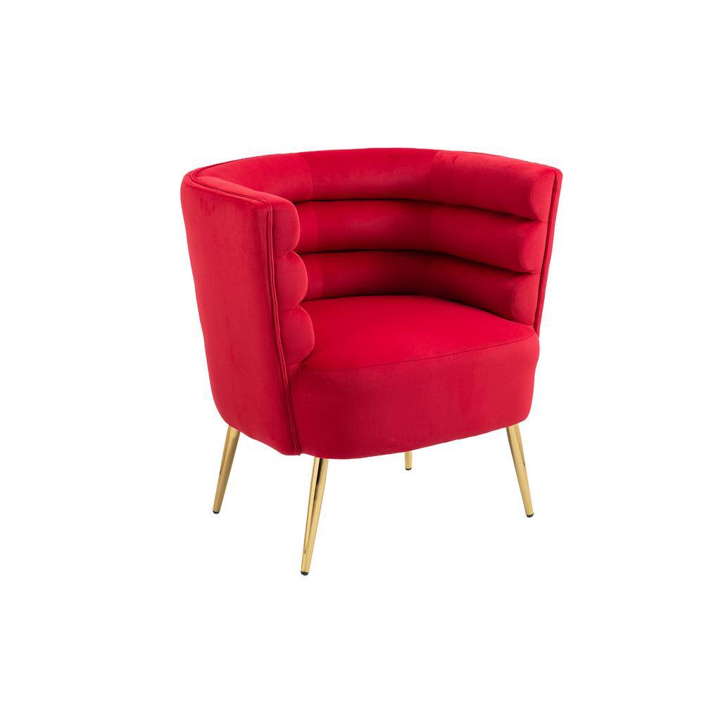 Red Upholstery Velvet Accent Modern Chair with Rounded Armrest and ...